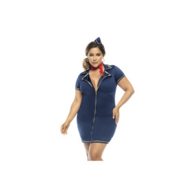 Costume hôtesse de l'air 3 pièces grande taille, robe avec zip fonctionnel, tour de cou et coiffe 